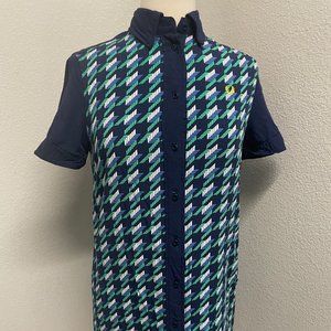 Fred Perry Graphic Houndstooth Blue green Shirt Dress S